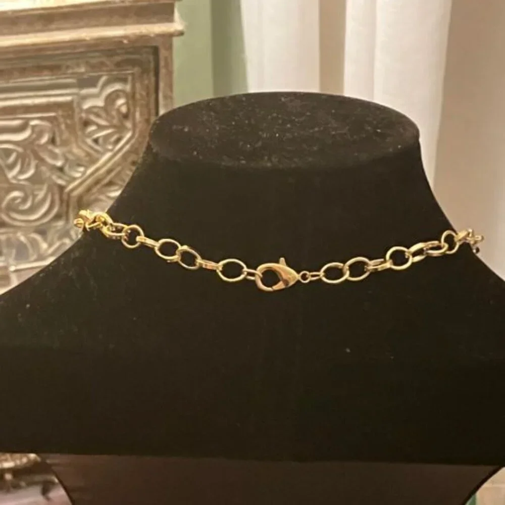 Handcrafted Cracked Gold Agate Crescent Necklace
